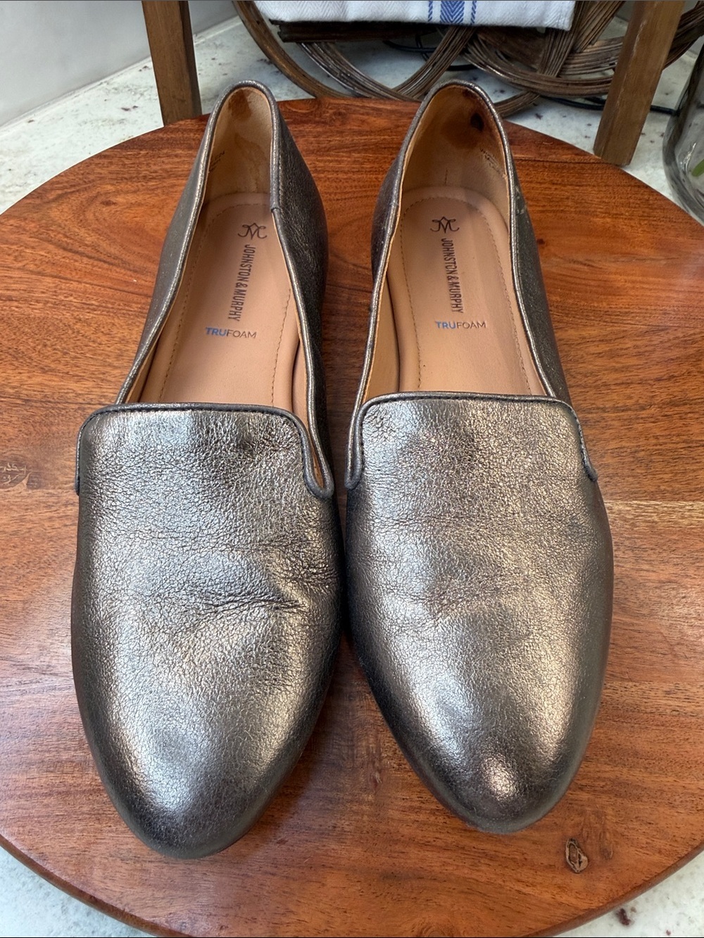 Johnston & Murphy Metallic Bronze Leather Slip-On Loafers